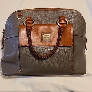 Dooney & Bourke Aubrey Satchel Purse Grey Brown Leather Bag Pebbled